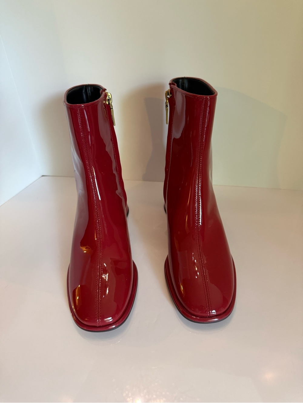 Coach Red Patent Leather Block Heel Boots - Picture 2 of 12